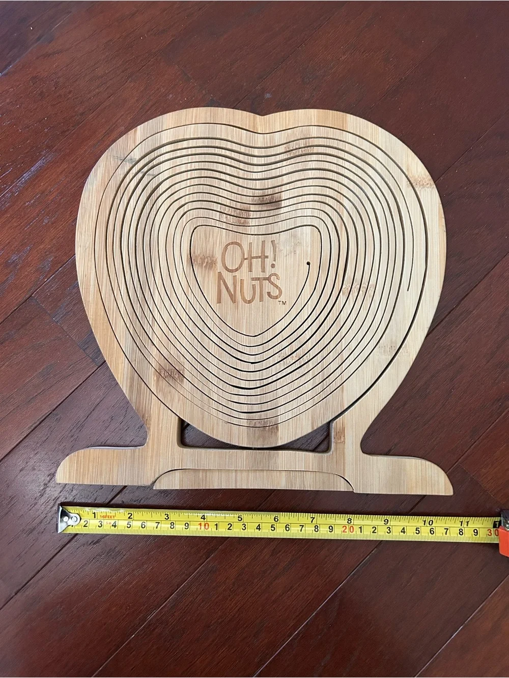 OH! Nuts Heart Shaped Collapsible Wooden Basket Tray Trivet Bamboo